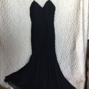 Kurt Thomas Black Silk Ruched Evening Gown